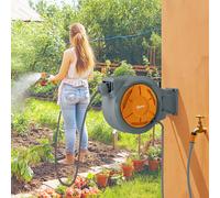 Outsunny Enrouleur tuyau arrosage dévidoir de tuyaux d'eau 30+2 m support mural + poignée pivotant à 180° 59 x 23 x 42 cm gris