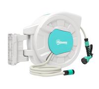 Outsunny Enrouleur tuyau arrosage, dévidoir de tuyaux d'eau, 35+2 m, avec support mural + poignée, pivotant à 180°, 7 options de jets d'arrosage, gris clair