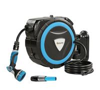 Outsunny Enrouleur Tuyau Arrosage Mural 14+1,5 m, 12 Pulvérisations, Dévidoir Automatique de Tuyaux d'Eau Rétractable Automatique Pivotant à 180° avec Verrou et Adaptateurs, Bleu