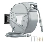 Outsunny Enrouleur Tuyau Arrosage Mural 20+1,6 m Pivotant à 180°, Dévidoir de Tuyaux d'Eau, Buse 2 Modes, Rembobinage Auto et Progressif avec Verrou, Adaptateurs, pour Jardin, Lavage de Voiture, Gris