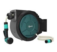 Outsunny Enrouleur Tuyau Arrosage Mural 25 m x Ø 15 mm, Dévidoir Automatique de Tuyaux d'Eau Rétractable Automatique Pivotant à 180°, Buse à 7 Modes, pour Jardin et Lavage de Voiture, vert