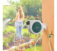 Outsunny Enrouleur Tuyau Arrosage Mural 30 m x Ø 13 mm Dévidoir Automatique de Tuyaux d'Eau Rétractable Automatique gris
