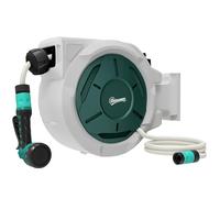 Outsunny Enrouleur Tuyau Arrosage Mural 30 m x Ø 15 mm, Dévidoir Automatique de Tuyaux d'Eau Rétractable Automatique Pivotant à 180°, Buse à 7 Modes, pour Jardin et Lavage de Voiture, gris