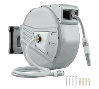 Outsunny Enrouleur Tuyau Arrosage Mural 40+2 m Pivotant à 180°, Dévidoir de Tuyaux d'Eau, Buse 2 Modes, Rembobinage Auto et Progressif avec Verrou, Adaptateurs, pour Jardin, Lavage de Voiture, Gris