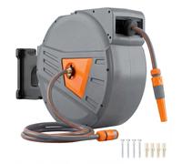 Outsunny Enrouleur Tuyau Arrosage Mural 40+2 m Pivotant à 180° Orange | Dévidoir Tuyaux d'Eau, Buse 2 Modes, Rembobinage Auto Progressif avec Verrou, Adaptateurs, pour Jardin, Lavage de Voiture