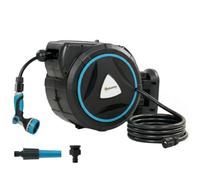 Outsunny Enrouleur Tuyau Arrosage Mural Automatique 25m 10+2 Modes Bleu