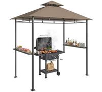Outsunny Ensemble Barbecue de Jardin avec Abri Double Toit Marron et Noir | Barbecue au Charbon, 2 Étagères Latérales, 2 Tablettes, Étagère Inférieure, Roues, Thermomètre, pour Terrasse