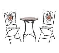 Outsunny Ensemble Bistro 2 Places 3 Pièces Style Fer Forgé Pliables Noir | Mosaïque Céramique, Motif Rose des Vents, Chaises, Métal Époxy, Salon de Jardin2 Personnes