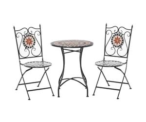 Outsunny Ensemble Bistro 2 Places 3 Pièces Style Fer Forgé Pliables Noir | Mosaïque Céramique, Motif Rose des Vents, Chaises, Métal Époxy, Salon de Jardin2 Personnes