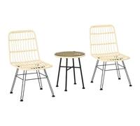 Outsunny Ensemble Bistro de Jardin 3 pièces 2 Chaises Ø 45 x 50 cm Crème | Table Basse Ronde Verre Trempé, 2 Coussins Zippés Déhoussables, Polyester, Résine Tressée PE, Métal Galvanisé