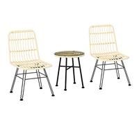 Outsunny Ensemble Bistro de Jardin 3 pièces Table Basse Ronde Verre trempé + 2 chaises, 2 Coussins zippés déhoussables Polyester, résine tressée PE, métal galvanisé, Ø 45 x 50 cm, crème