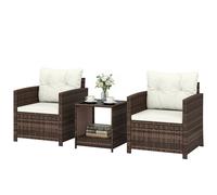 Outsunny Ensemble bistro extérieur 3 pièces en rotin avec table à 2 niveaux, coussins pour balcon et terrasse, marron et crème