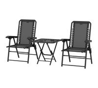 Outsunny Ensemble bistrot 3 pièces en acier résistant aux intempéries, mobilier de jardin pliant avec table bistrot, porte-gobelet, chaises de jardin, noir