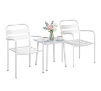Outsunny Ensemble bistrot 3 pièces en métal avec 2 chaises de jardin, table en verre, design à lattes, résistant à la rouille