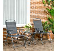 Outsunny Ensemble bistrot 3 pièces en métal résistant aux intempéries avec table en verre pliable Chaises de jardin Gris foncé