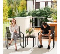 Outsunny Ensemble bistrot de jardin 3 pièces avec 2 chaises en maille et table basse en verre trempé, noir