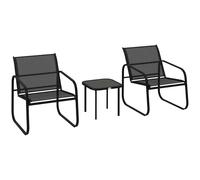 Outsunny Ensemble bistrot de Jardin 3 pièces, Salon de Jardin extérieur 2 Personnes avec 2 chaises en Maille et Table Basse en Verre trempé, mobilier de Jardin, terrasse, Balcon, véranda, Noir