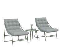 Outsunny Ensemble bistrot de Jardin 3 pièces, Salon de Jardin extérieur 2 Personnes avec 2 chaises, Table Basse et Coussins, mobilier de Jardin, terrasse, Balcon, véranda, Gris Clair
