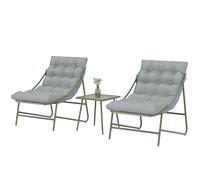 Outsunny Ensemble bistrot de jardin 3 pièces, salon de jardin extérieur avec 2 chaises, table basse et coussins, gris clair