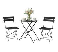 Outsunny Ensemble Bistrot de Jardin 3 Pièces san Montage Métal Noir | Table et 2 Chaises Pliantes à Lattes, Double Protection Antirouille, Mobilier de Balcon, Terrasse et Extérieur