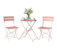 Outsunny Ensemble Bistrot de Jardin 3 Pièces san Montage - Table et 2 Chaises Pliantes à Lattes en Métal avec Double Protection Antirouille - Mobilier de Balcon et Terrasse Chic, Rose