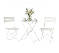 Outsunny Ensemble Bistrot de Jardin 3 Pièces san Montage - Table et 2 Chaises Pliantes à Lattes en Métal avec Double Protection Antirouille - Mobilier de Balcon et Terrasse Chic, Crème