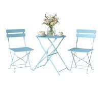 Outsunny Ensemble Bistrot de Jardin 3 Pièces san Montage - Table et 2 Chaises Pliantes à Lattes en Métal avec Double Protection Antirouille - Mobilier de Balcon et Terrasse Chic, Bleu Clair