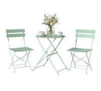 Outsunny Ensemble Bistrot de Jardin 3 Pièces san Montage - Table et 2 Chaises Pliantes à Lattes en Métal avec Double Protection Antirouille - Mobilier de Balcon et Terrasse Chic, Vert