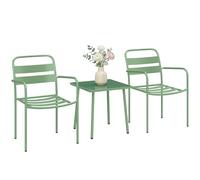 Outsunny Ensemble Bistrot de Jardin 3 Pièces - Table Basse en Verre Trempé et 2 Chaises à Lattes, Cadre en Acier Galvanisé Antirouille - Mobilier de Jardin, Balcon et Terrasse Chic, Vert
