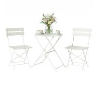 Outsunny Ensemble Bistrot de Jardin 3 Pièces Table et 2 Chaises Pliantes à Lattes Double Protection Antirouille Crème BLANC