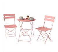 Outsunny Ensemble Bistrot de Jardin 3 Pièces Table et 2 Chaises Pliantes à Lattes Double Protection Antirouille Rose