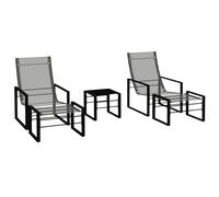 Outsunny Ensemble bistrot de Jardin 5 pièces, Salon de Jardin extérieur 2 Personnes avec 1 Table, 2 fauteuils et 2 Repose-Pied, Acier Noir, Assise Tissu Respirant Gris