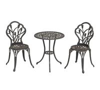 Outsunny Ensemble bistrot d'extérieur 3 pièces avec 2 chaises de jardin et table ronde avec trou pour parasol, ensemble table et chaises de balcon en aluminium, pour terrasse, cour, bronze