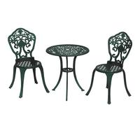 Ensemble Bistrot De Jardin 2 Personnes 3 Pièces Aluminium Aspect Fer Forgé Noir Vieilli Vert