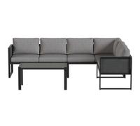 Outsunny Ensemble canapé d'angle de jardin en métal, 3 fauteuils, table effet bois, gris foncé