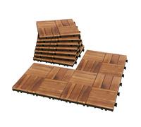 Outsunny Ensemble de 10 dalles extérieures en bois 31x31 cm 0,91 m² Revêtement de jardin extérieur Antidérapantes Marron foncé
