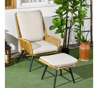 Outsunny Ensemble de 2 chaises de jardin fauteuil de jardin avec repose-pieds en rotin PE avec dossier inclinable et coussin