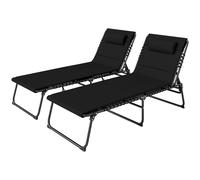 Outsunny Ensemble de 2 chaises longues pliantes pour jardin avec coussin, dossier réglable 5 positions, poche latérale Noir