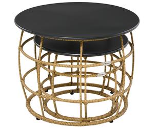 Outsunny Ensemble de 2 tables de jardin style bohème, résistant aux intempéries, empilables, 60 cm x 60 cm x 47 cm, Naturel + gris foncé