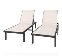 Outsunny Ensemble de 2 transats inclinables avec roues dossier réglable 4 niveaux structure en aluminium tissu textilène beige