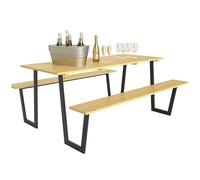 Outsunny Ensemble de 3 bancs en bois - Avec trou pour parasol - 2 bancs - Pour balcon, camping, jardin - 175 x 148 x 78 cm - Bois naturel