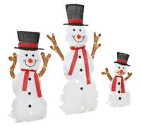 Outsunny Ensemble de 3 bonshommes de neige de Noël, décoration extérieure, éclairage LED, piquets de sol, étanche, acier, polyester, blanc