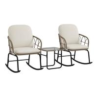 Outsunny Ensemble de 3 chaises à bascule en rotin, ensemble de meubles de jardin avec 2 chaises à bascule, 1 table basse, salon de jardin avec coussins, pour balcon, terrasse, crème