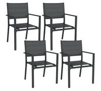 Lot De 4 Chaises De Jardin Empilables Accoudoirs Alu Textilène Gris Gris