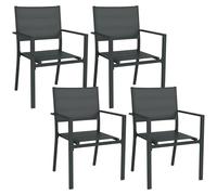 Outsunny Chaises de jardin – Lot de 4 – Empilables, accoudoirs, aluminium et textilène – Gris