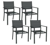 Outsunny Chaises de jardin – Lot de 4 – Empilables, accoudoirs, aluminium et textilène – Gris
