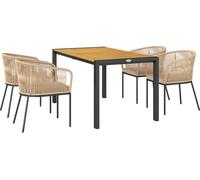 Outsunny Ensemble de 5 meubles de jardin en polyrattan pour 4 personnes, résistant aux intempéries Meuble de balcon avec table pour balcon, jardin, bois naturel+kaki