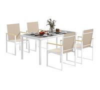 Outsunny Ensemble de 5 pièces pour 4 Personnes Table de Salle à Manger Amovible avec 4 chaises, Ensemble de Table de Cuisine avec Structure en Acier Meubles de Balcon Meubles de Jardin pour terrasse,