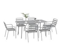 Outsunny Ensemble de 7 pièces, ensemble de meubles de jardin avec 1 table à manger, 6 chaises empilables, ensemble de jardin, pour balcon, terrasse, acier, gris clair