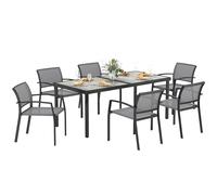 Outsunny Ensemble de 7 pièces pour 6 Personnes Table de Salle à Manger avec 6 chaises empilables, Ensemble de Table de Cuisine avec Structure en Acier Meubles de Balcon Meubles de Jardin pour